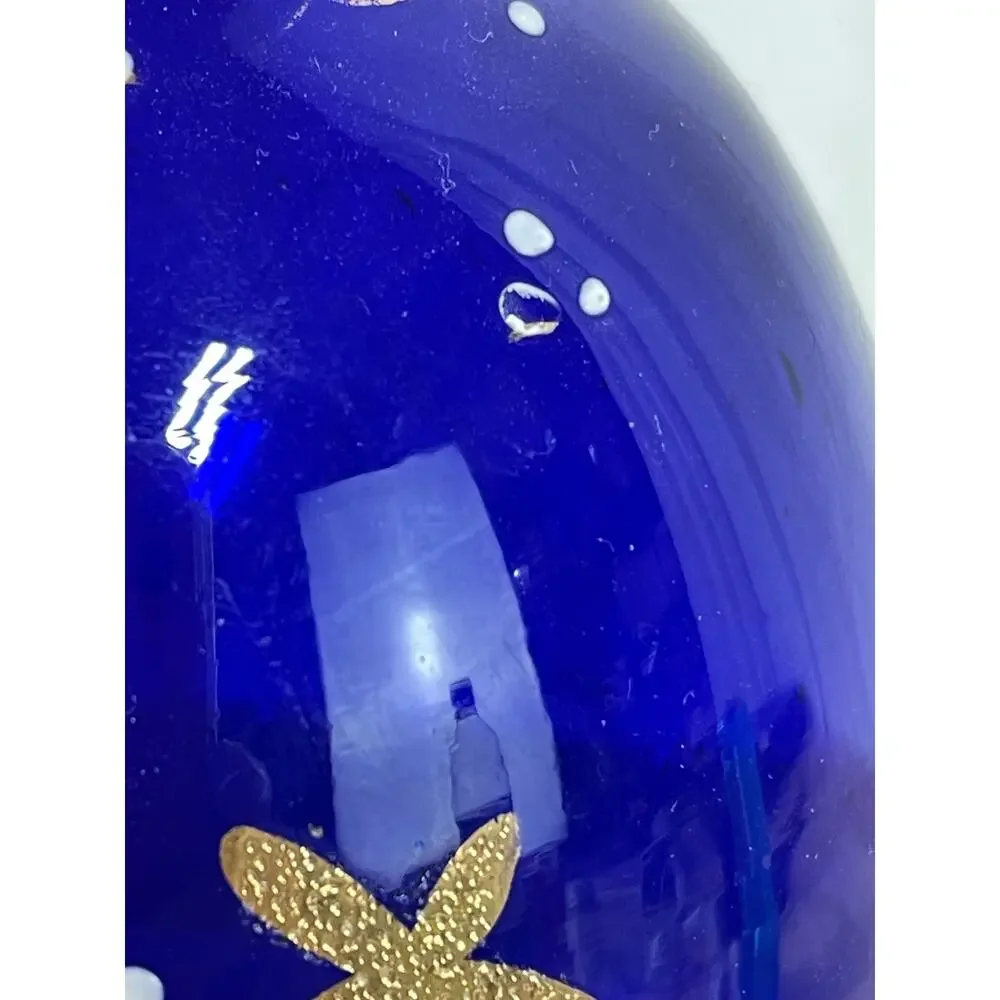 Vintage Signed Moser Art Glass Cobalt Blue Vase Gold Gilt Good Condition
